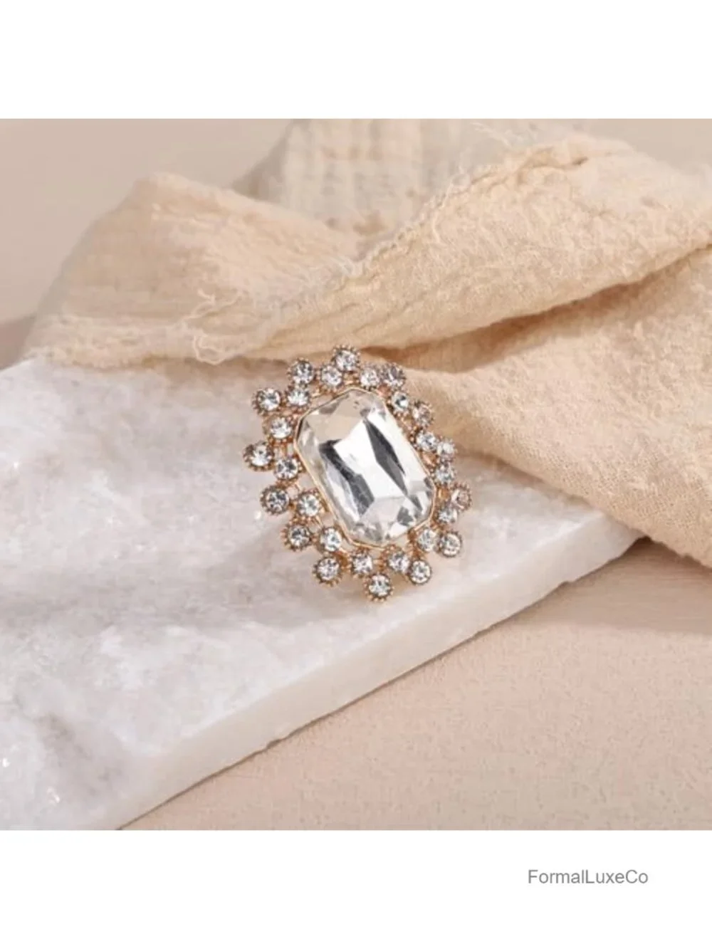 Boho Oval Crystal Ring Women Statement Antique Open Band Rhinestone Flower